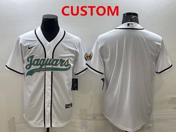 Men's Jacksonville Jaguars Custom White With Patch Cool Base Stitched Baseball Jersey-0